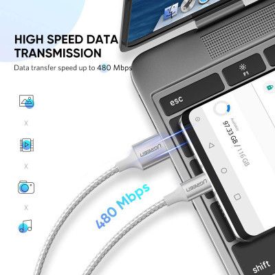 Дата кабель USB 2.0 AM to USB-C 2.0m 3.0A 18W US288 White Ugreen (60133)