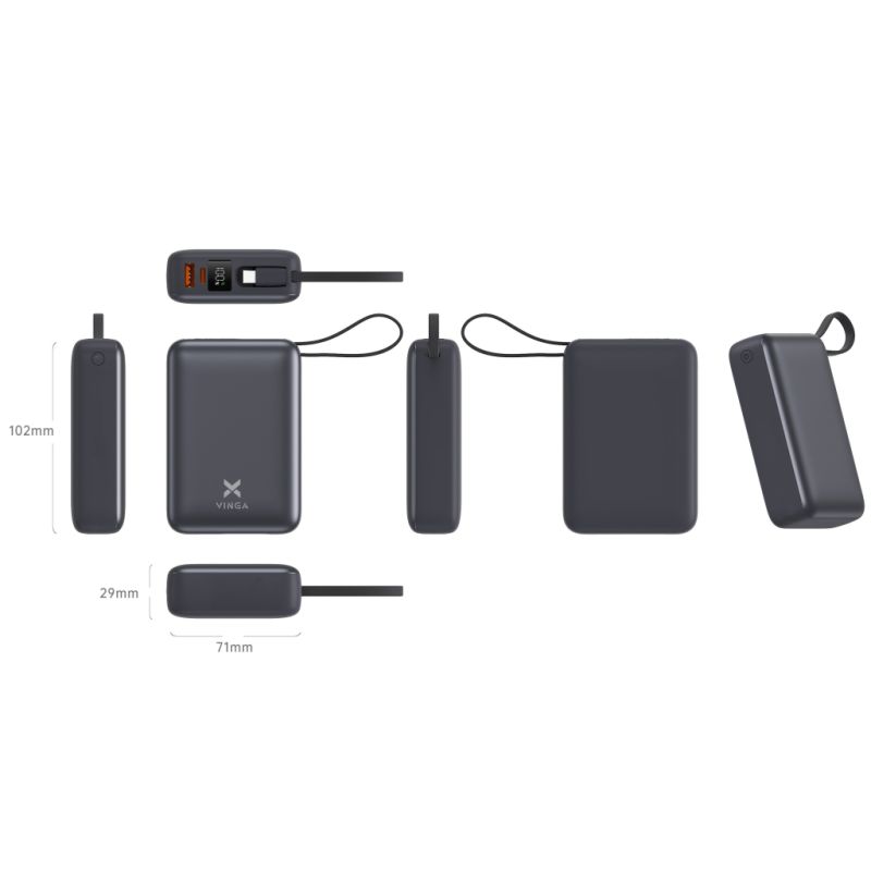 Батарея универсальная Vinga 20000 mAh 45W Display Cable (VPBB2045C)
