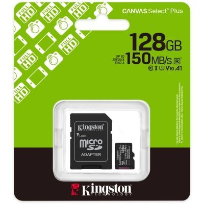 Карта памяти Kingston 128GB (з SD адаптером) Class 10 UHS-I U1 V10 A1 (SDCS3/128GB)