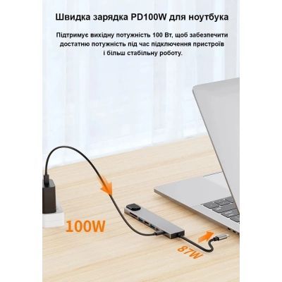 Концентратор Dynamode USB-C 8-in-1 HDMI 4K30Hz + 1xRJ45 + 1xUSB 3.0 + 1xUSB 2.0 + 1xUSB-C PD (BYL-2017L)