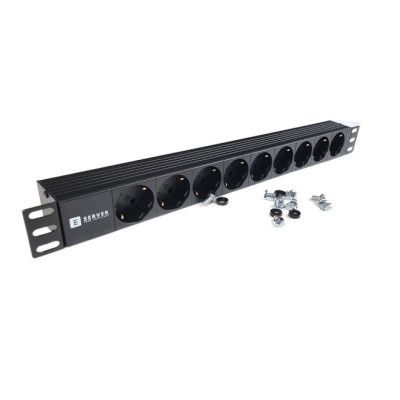 Силовий блок Eserver 19" 9 розеток, без выкл., без кабеля, алюм. корпус, 16А (WT-2261A-GER-9WAY-WO)