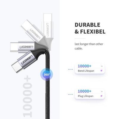 Дата кабель USB-C to USB-C 1.0m US261 3A Alum. Braid Gray\Black Ugreen (50150)
