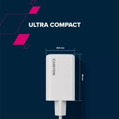 Зарядний пристрій Canyon CU65ACC GaN 65W 2xPD 1xQC EU White (CNS-CUW65ACC)