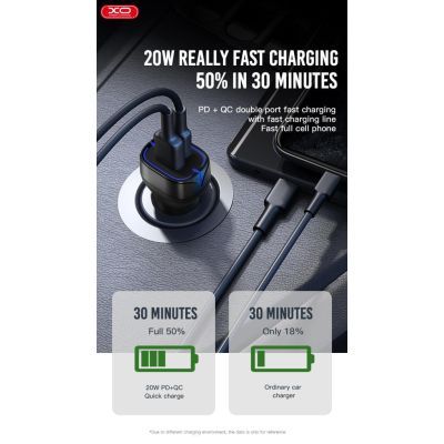 Зарядний пристрій XO 1xUSB QC3.0 + 1xUSB-C PD20W white (CC37-WH)
