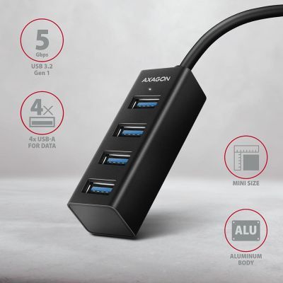 Концентратор AXAGON USB 3.1 to 4xUSB 3.0 1.2m black (HUE-M1AL)