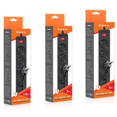 Мережевий фільтр живлення REAL-EL RS-Protect 505, 3m, black (EL122300045)