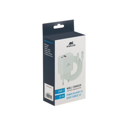 Зарядний пристрій RivaCase 2хUSB-А + Type-C PD 20W+QC3.0 кабель Type-C-Lighting white (PS4102 WD5 (White))