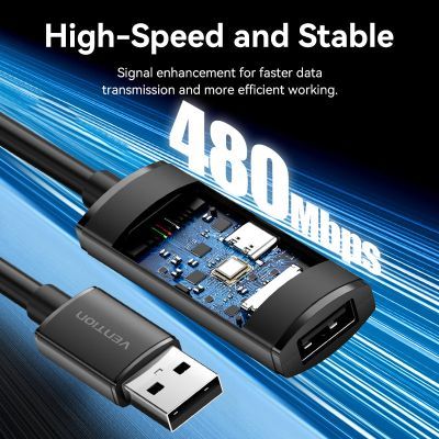 Дата кабель USB 2.0 AM/AF 15.0m Active black Vention (CBKBN)