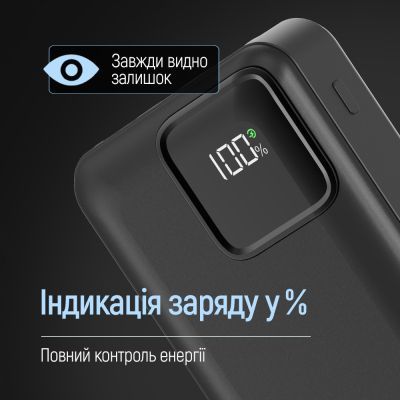 Батарея універсальна ColorWay 20 000 mAh Optimal Power PD/22.5W, QC/3.0, Black (CW-PB200LPB5BK-PDD)