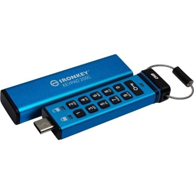 USB флеш накопичувач Kingston 128GB IronKey Keypad 200 Type-C Encrypted Blue USB 3.2 (IKKP200C/128GB)