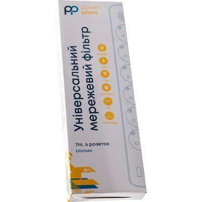 Мережевий фільтр живлення PowerPlant 7м, 6 розеток,USB, Type-C (YS-N6086/7c) (EX610686)