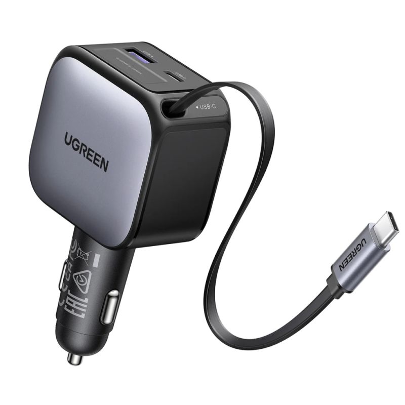 Зарядное устройство Ugreen Car charger USB-C PD90W + cable USB-C to USB-C retractable (55909B)