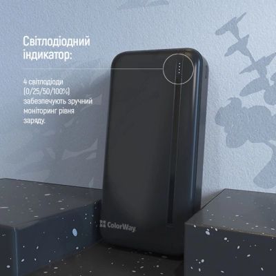 Батарея універсальна ColorWay 20 000 mAh Portable Charger (USB/QC3.0 + USB-C/PD/22.5W) Black (CW-PB200LPB4BK-PD)