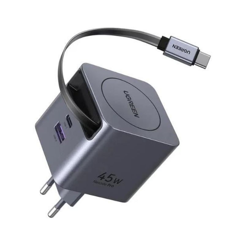 Зарядное устройство Ugreen USB-C PD45W GaN + cable USB-C to USB-C retractable (65822)
