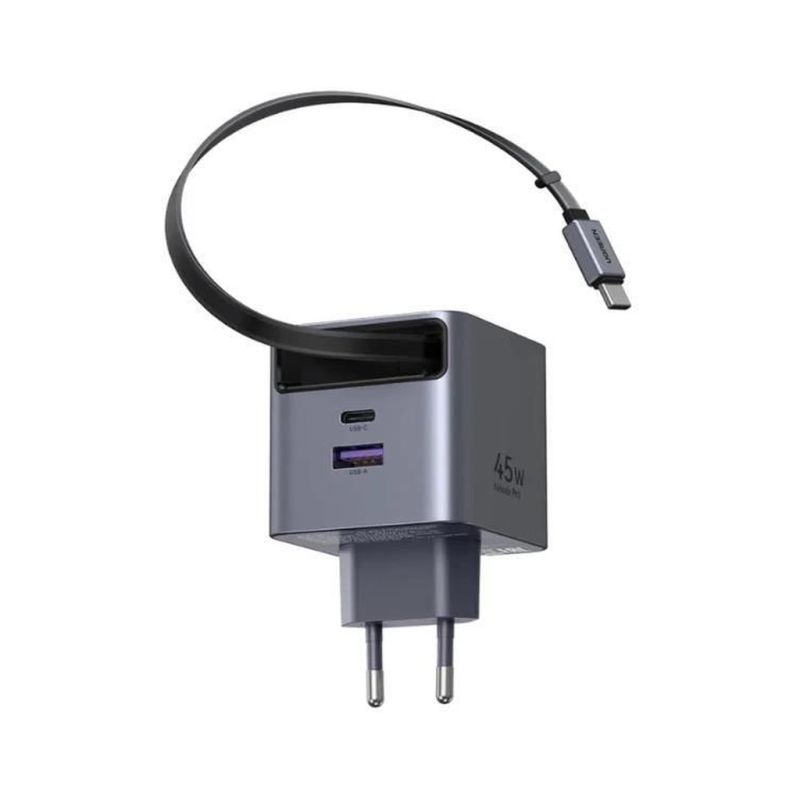Зарядное устройство Ugreen USB-C PD45W GaN + cable USB-C to USB-C retractable (65822)