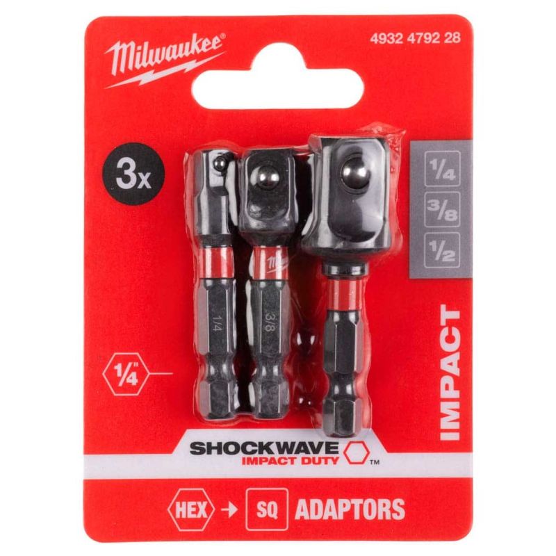 Адаптер для інструменту Milwaukee 1/4" HEX на квадрати 1/4", 3/8", 1/2" (4932479228)