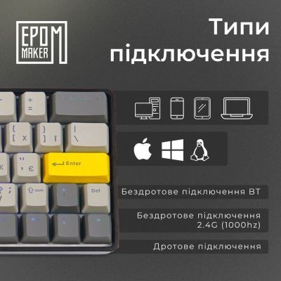 Клавіатура Epomaker EP64 60 Mulan Switch Hot-Swap RGB Wireless/Bluetooth/USB UA Black (EP64-B-M)