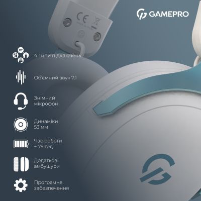Навушники GamePro Asgard Freya Pro Wireless White/Blue (HSW201WB)