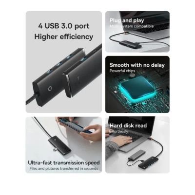 Концентратор Baseus USB-C to 4xUSB 3.0 1.0m black (WKQX030401)