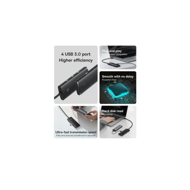 Концентратор Baseus USB-C to 4xUSB 3.0 1.0m black (WKQX030401)