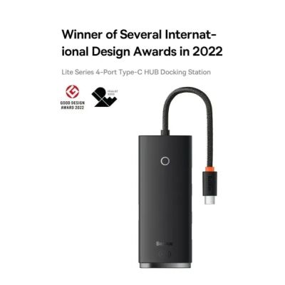 Концентратор Baseus USB-C to 4xUSB 3.0 1.0m black (WKQX030401)
