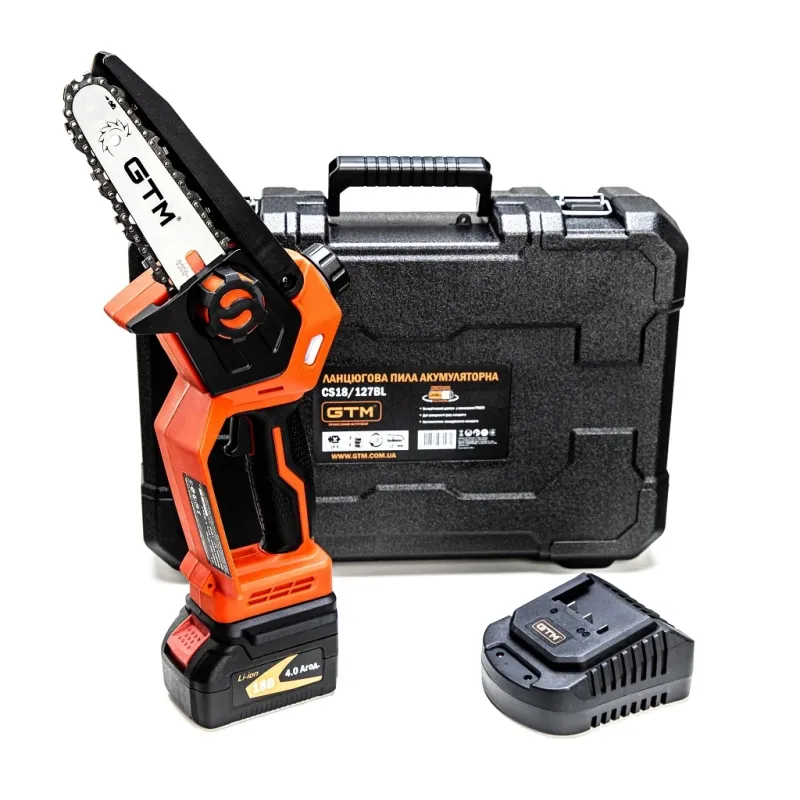Цепная пила GTM CS18/127BL, 18В, шина 5"/12,7см, 4Ah (CS18/127BL KIT)
