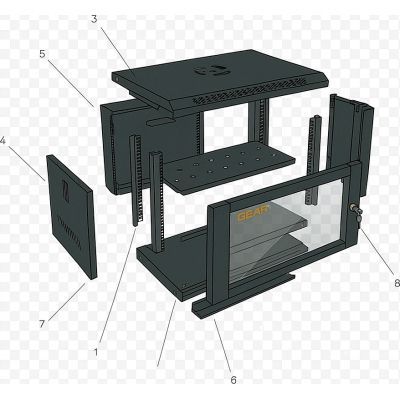 Шкаф настенный GEAR 12U 19" 600x450x650 мм, + полка 19", black (GWMSN-12U-600-450)