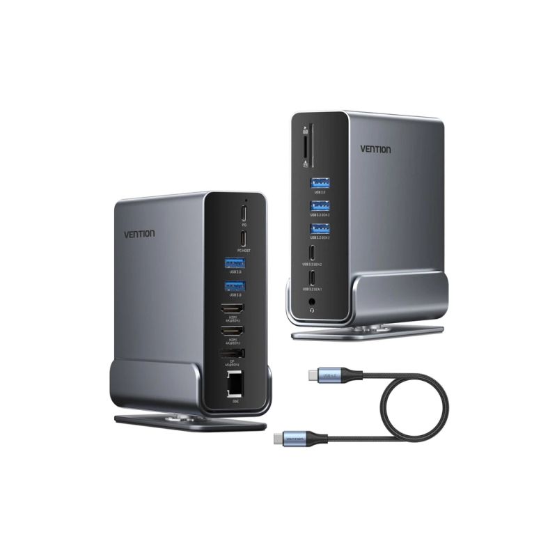 Концентратор Vention USB-C 15-in-1 2xHDMI + DisplayPort + RJ45 + SD/TF + 3.5mm gray (TPUH0)