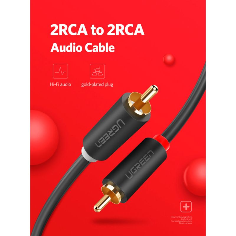 Кабель мультимедийный 2xRCA M to 2xRCA M 2.0m AV104 black Ugreen (10518)