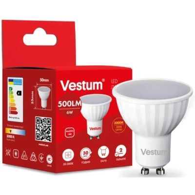 Лампочка Vestum MR16 6W 3000K 220V GU10 (1-VS-1505)