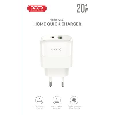 Зарядний пристрій XO 1xUSB QC3.0 + 1xUSB-C PD20W (XO-QC37)