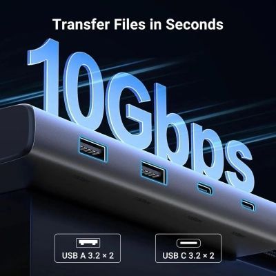 Концентратор Ugreen USB-C to 2xUSB 3.2 + 2xUSB-C 3.2 + 2xHDMI + DP 4K60Hz + PD 100W CM639 gray (35625)