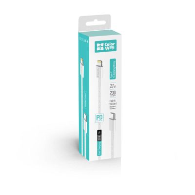 Дата кабель USB-C to Lightning 2.0m PD 27W braided gray ColorWay (CW-CBPDCL068-GR)