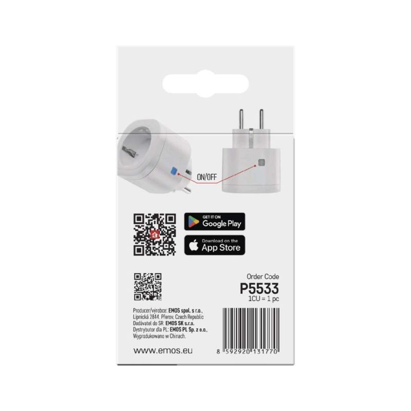 Розумна розетка WIFI GoSmart, ZigBee 3.0, IP44 EMOS (P5533)