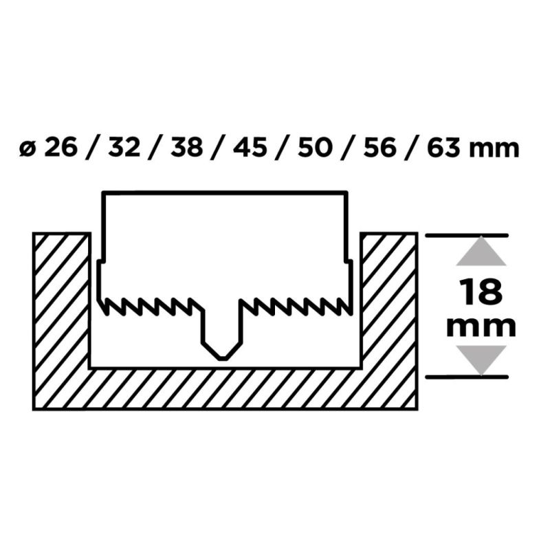 Коронка Graphite по дереву, загартовані зубці, 26–63х25мм, 7шт (56T751)