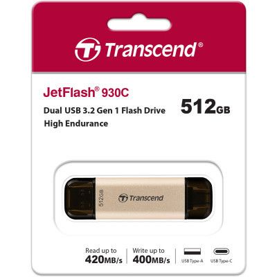 USB флеш накопитель Transcend 512GB JetFlash 930C Gold-Black USB 3.2/Type-C (TS512GJF930C)