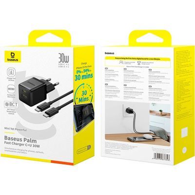 Зарядний пристрій Baseus 1xUSB-C 30W + 1xUSB + cable USB-C to USB-C 60W 1.0m (P1011160A113-01)