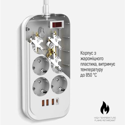 Мережевий фільтр живлення ColorWay (CW-CHE64PDW), 6 розеток/4USB 2M (CW-CHE64PDW)
