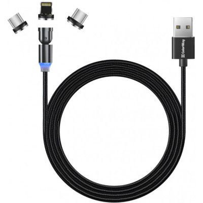 Дата кабель USB 2.0 AM to Lightning + Micro 5P + USB-C 1.0m Magnetic Ro ColorWay (CW-CBUU037-BK)