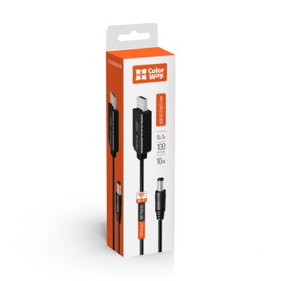 Кабель питания USB to DC 5.5x2.5mm 9V 1.0m black ColorWay (CW-CBUD066-BK)