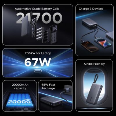 Батарея універсальна Ugreen 20000 mAh 67W Cable Space gray (U_55996B)