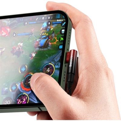 Дата кабель USB 2.0 AM to Lightning 1.0m 2.4A 90° corner black/red Baseus (CAVP000020)