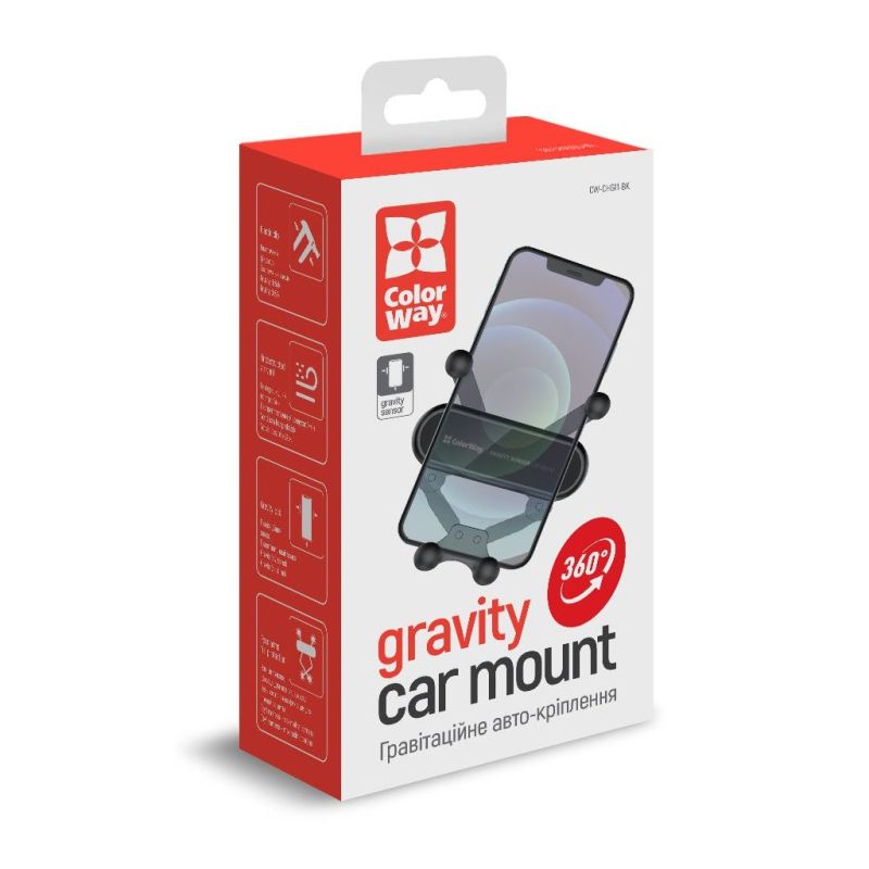 Универсальный автодержатель ColorWay Gravity Sensor Holder Black (CW-CHG11-BK)