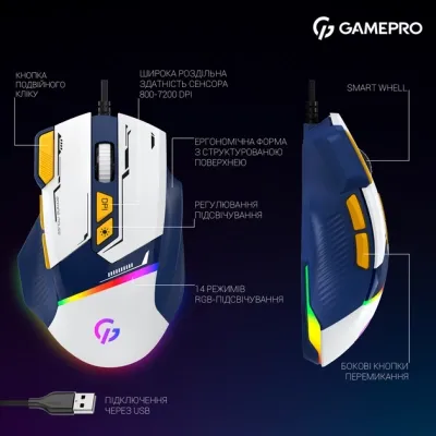 Мишка GamePro (GM300BL) USB Blue/White (GM300BL)
