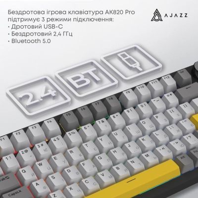Клавиатура Ajazz AK820 Pro Flying Fish Switch Purple RGB USB/Wireless/Bluetooth UA Purple (AK820PRO-FF-PWB)