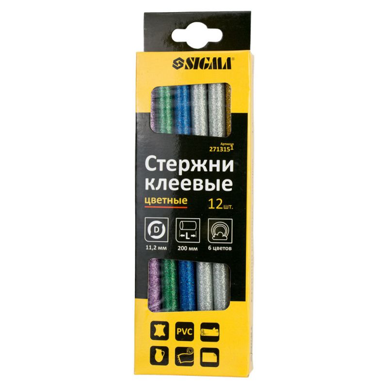 Клеевые стержни Sigma 11.2x200мм 12шт 0.24кг (цветные) (2713151)