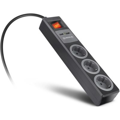 Сетевой удлинитель REAL-EL RS-3 USB CHARGE 1.8m, black (EL122500001)
