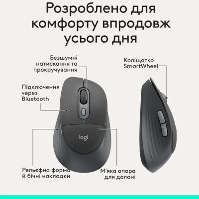 Мышка Logitech Signature Comfort Plus M850L Wireless/USB-C Graphite (910-007715)