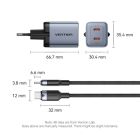 Зарядное устройство Vention 2xUSB-C PD45W GaN + cable USB-C to USB-C 1.0m black gray (TZ-FCDH0-EU)