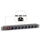 Силовой блок 19" 1U 8xSchuko, вимикач, С14 Kingda (KD-PDU-GM-1U-P8-C14)